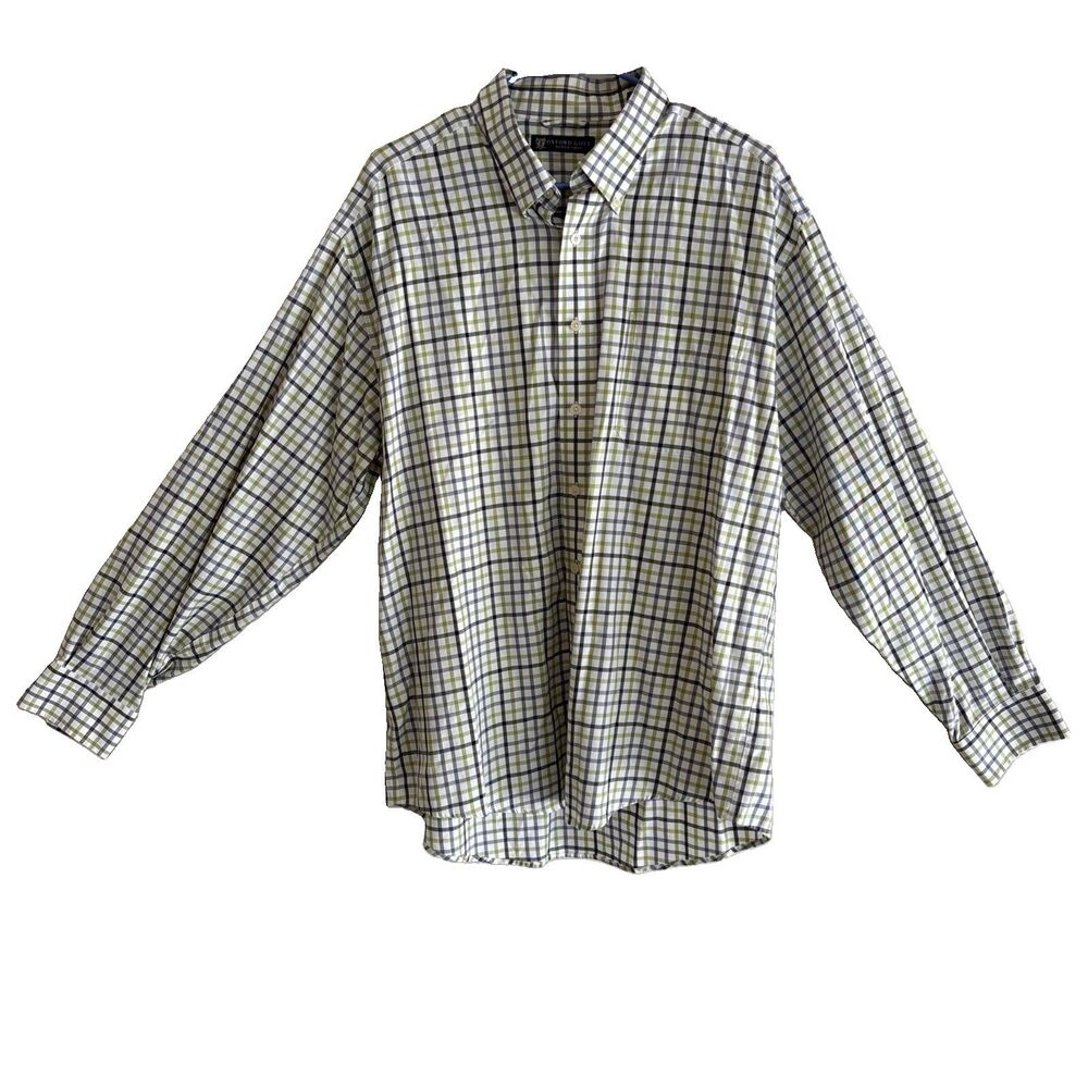 Oxford Golf Super Dry Men's XL Green Gray Plaid Long Sleeve Button Shirt